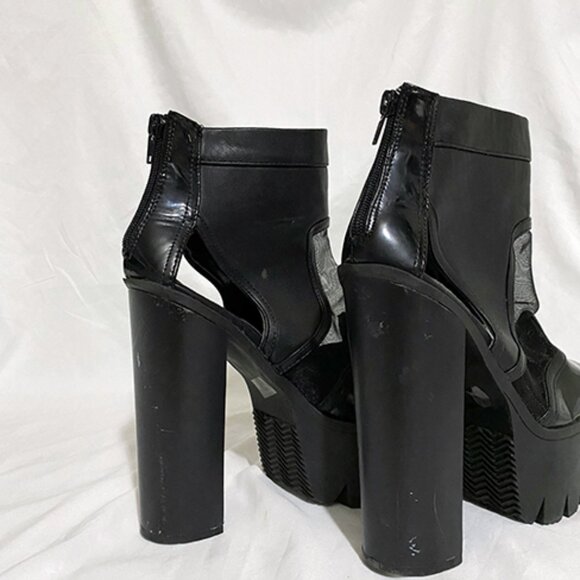 90s y2k chunky faux leather platform mesh goth block heels ankle boots | sz 7 - Picture 4 of 4